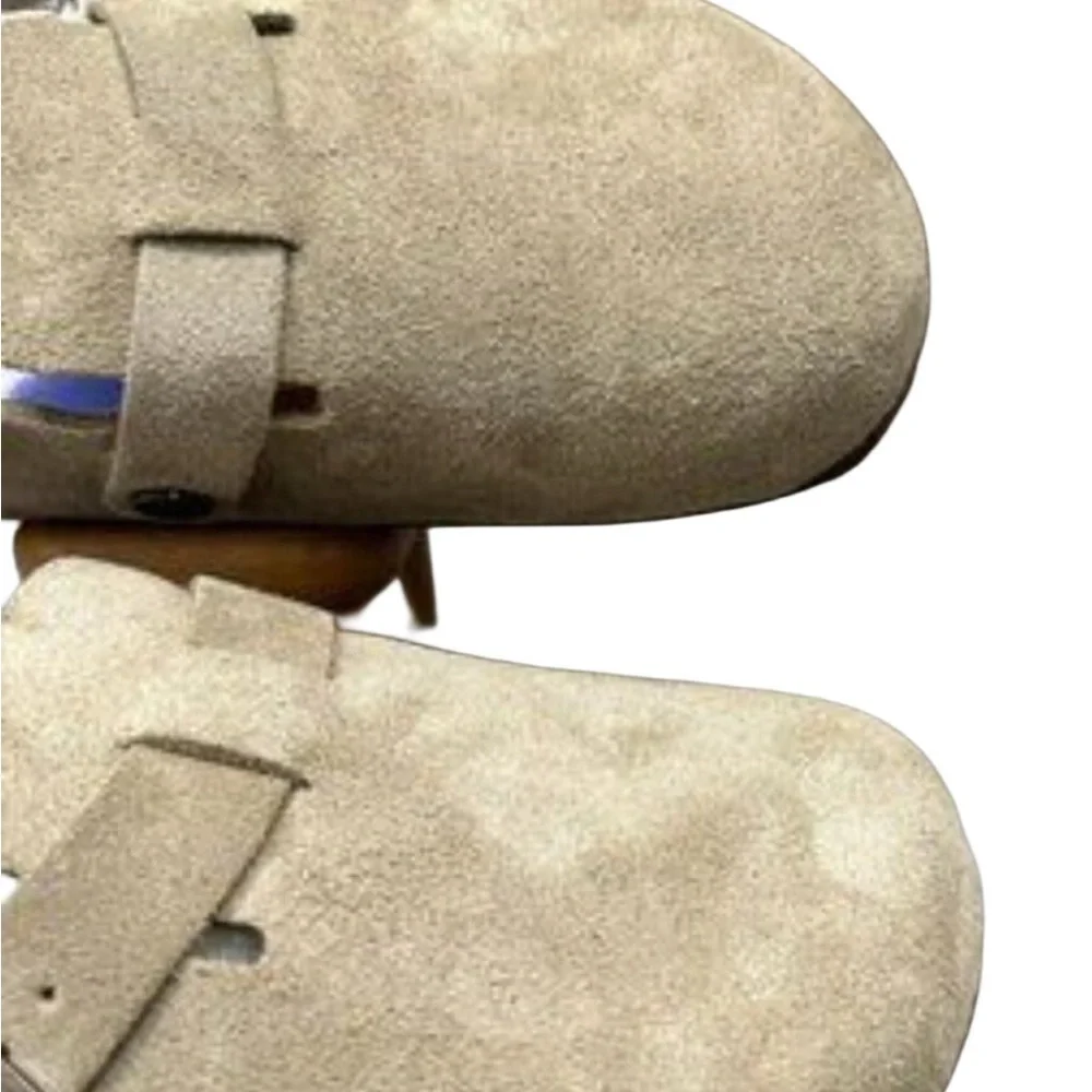 Birkenstock Soft Footbed Suede Clogs in Beige - Picture 3 of 5